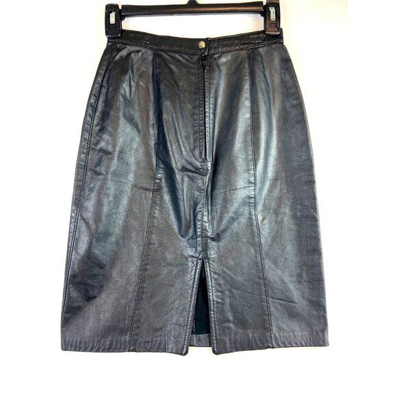 Cosa Nova Women Black Vintage Genuine Leather Skirt Size 5 - Picture 2 of 9